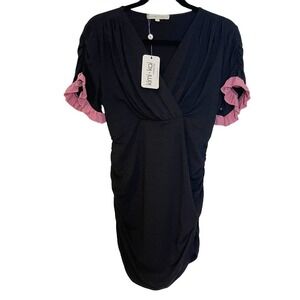 NEW Kimi + Kai Black Wrap Ruffle Trim Short Sleeve Maternity Blouse Women's M